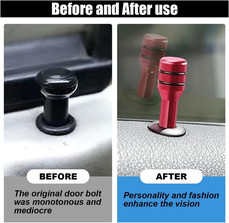 GLSOWEE 4PCS Car Door Lock Knobs, 1.96×0.47 Inch Door Lift Bolt Auto Inner Door Pull Pins, Aluminum Alloy Door Lock Cover Decor, Universal Car Accessories for Most Cars, Trucks (Red) - Image 4